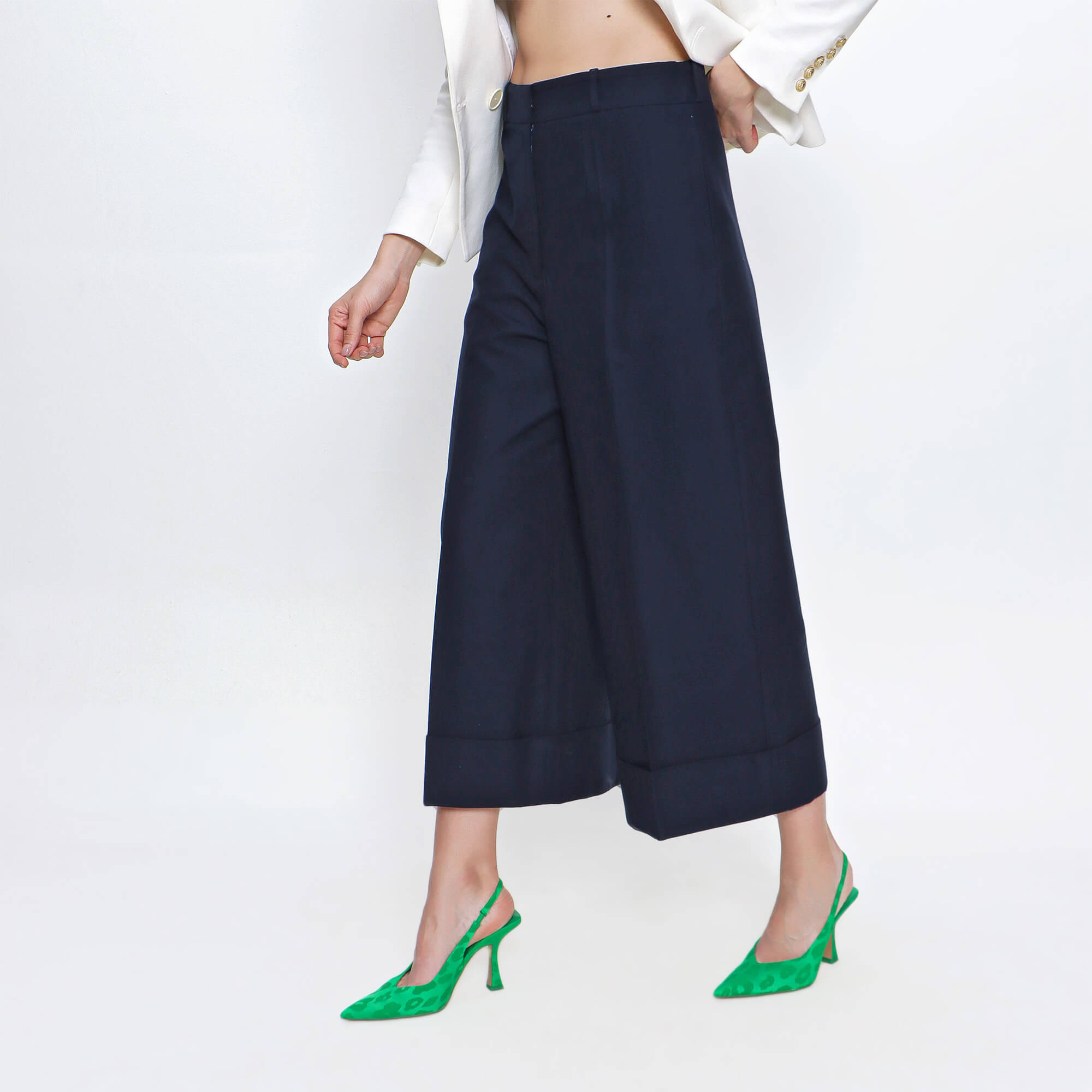 Alexander McQueen - Navy Blue Wide Leg Cropped Trousers